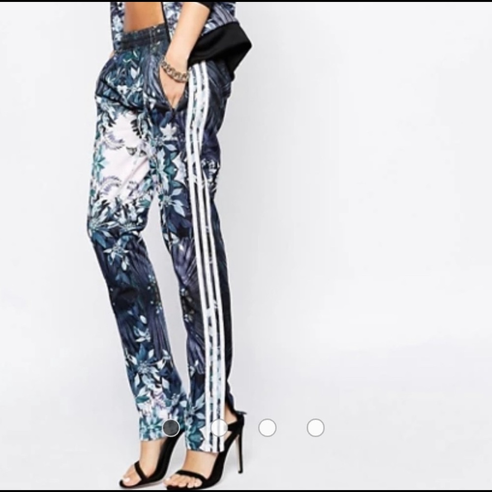 adidas Floral Print Track Pants with White Stripes